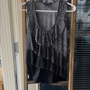 White House Black Market Black & White Polka Dot Ruffled Sleeveless Blouse